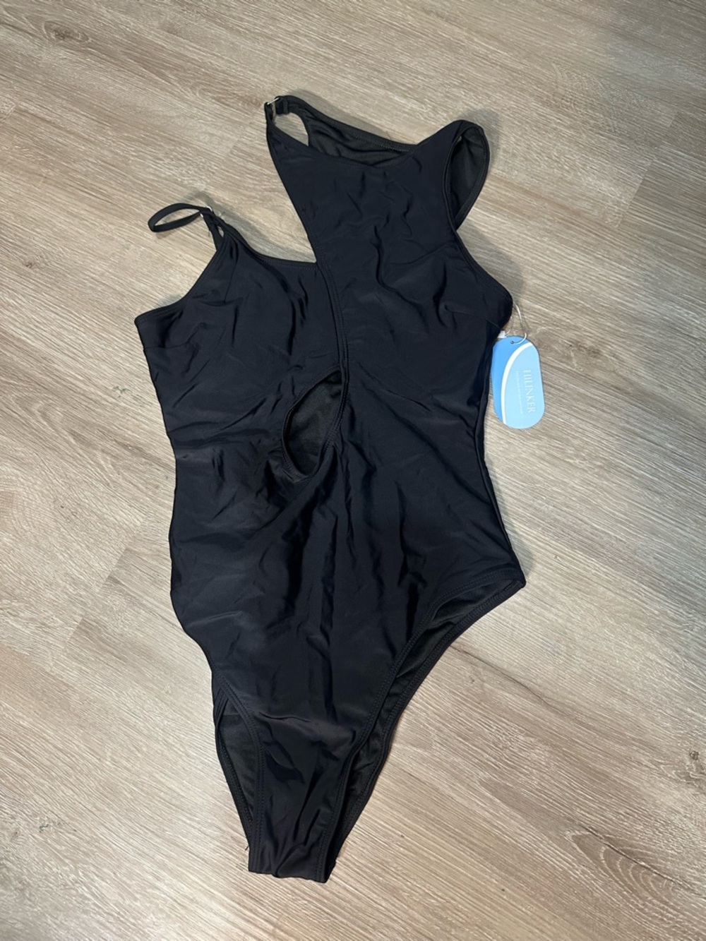 Hilinker Black One Shoulder Cutout One Piece Swimsuit NWT Size Medium